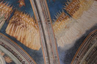 the detail of the fresco on the ceiling of the Basilica of Santa Caterina d'Alessandria in Galatina in Apulia, Italy