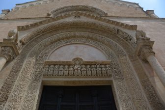 the main entrance of the Basilica of Santa Caterina d'Alessandria in Galatina in Apulia, southern Italy