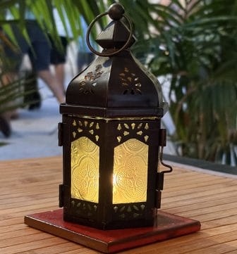 a lamp on the table where we had Aperitivo in Lecce in Apulia, southern Italy